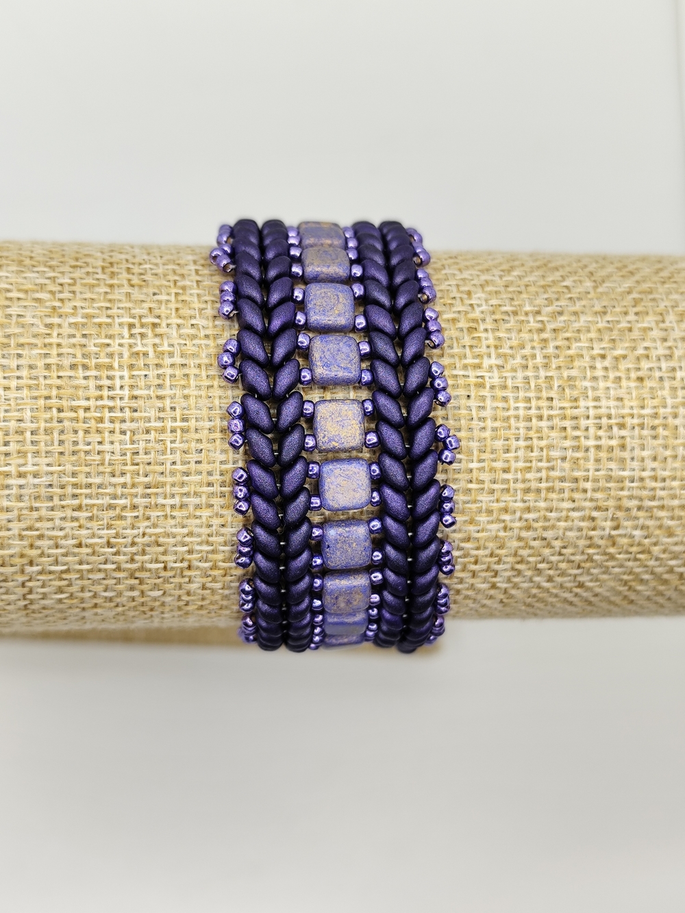 Handwoven Purple Bead & Tile Bracelet - Women's Jewelry 6 1/4" - Picture 2 of 9
